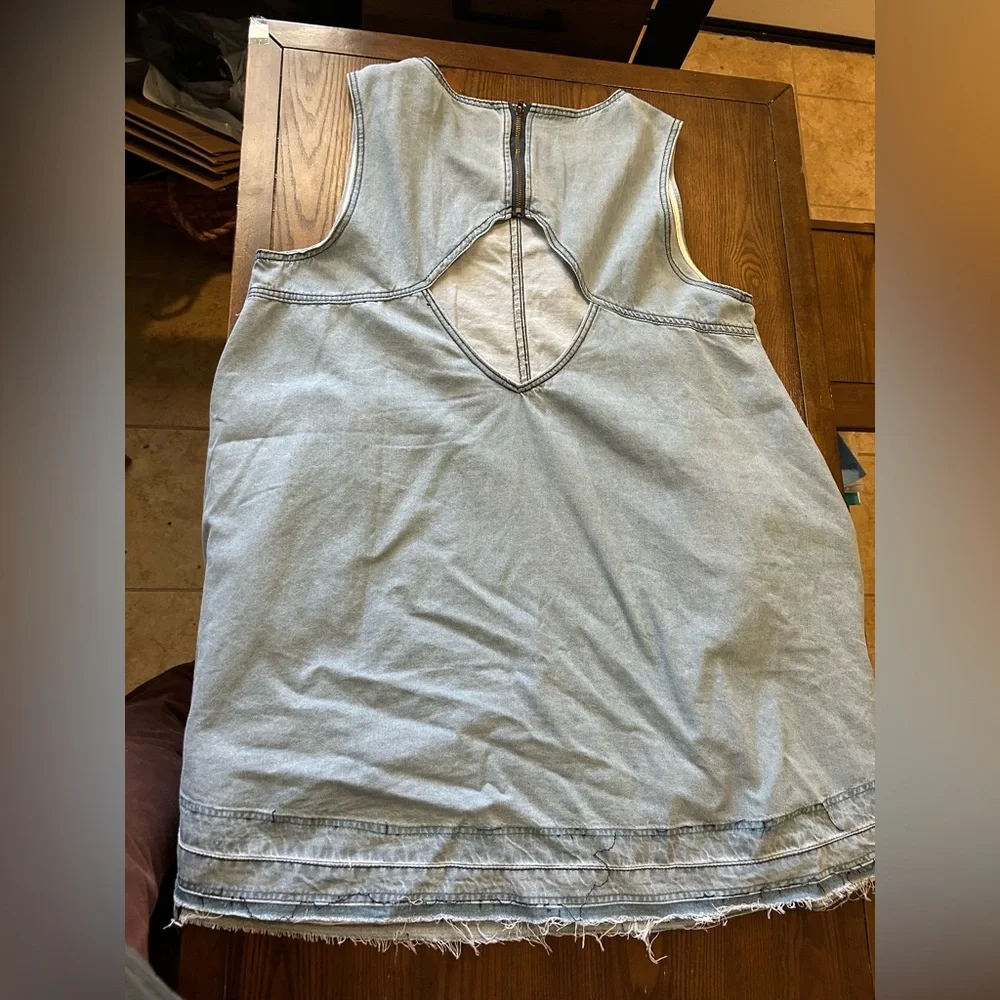 Light Blue Denim Back Cutout Mini Swing Dress - Picture 8 of 9